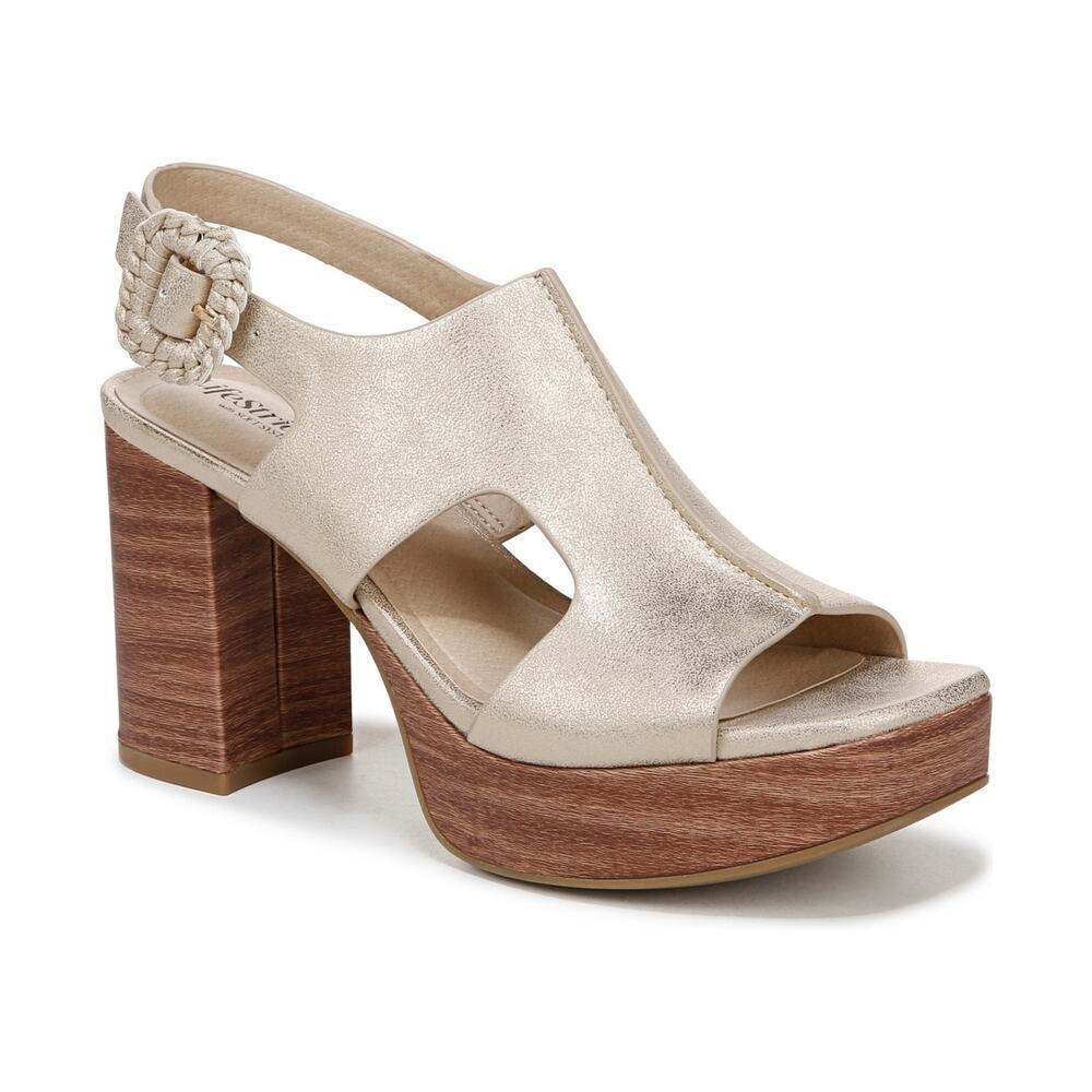 LIFESTRIDE Women's Audra Block Heel Platform Sandals In Gold Faux Leather Sz 9.5 - Picture 2 of 2